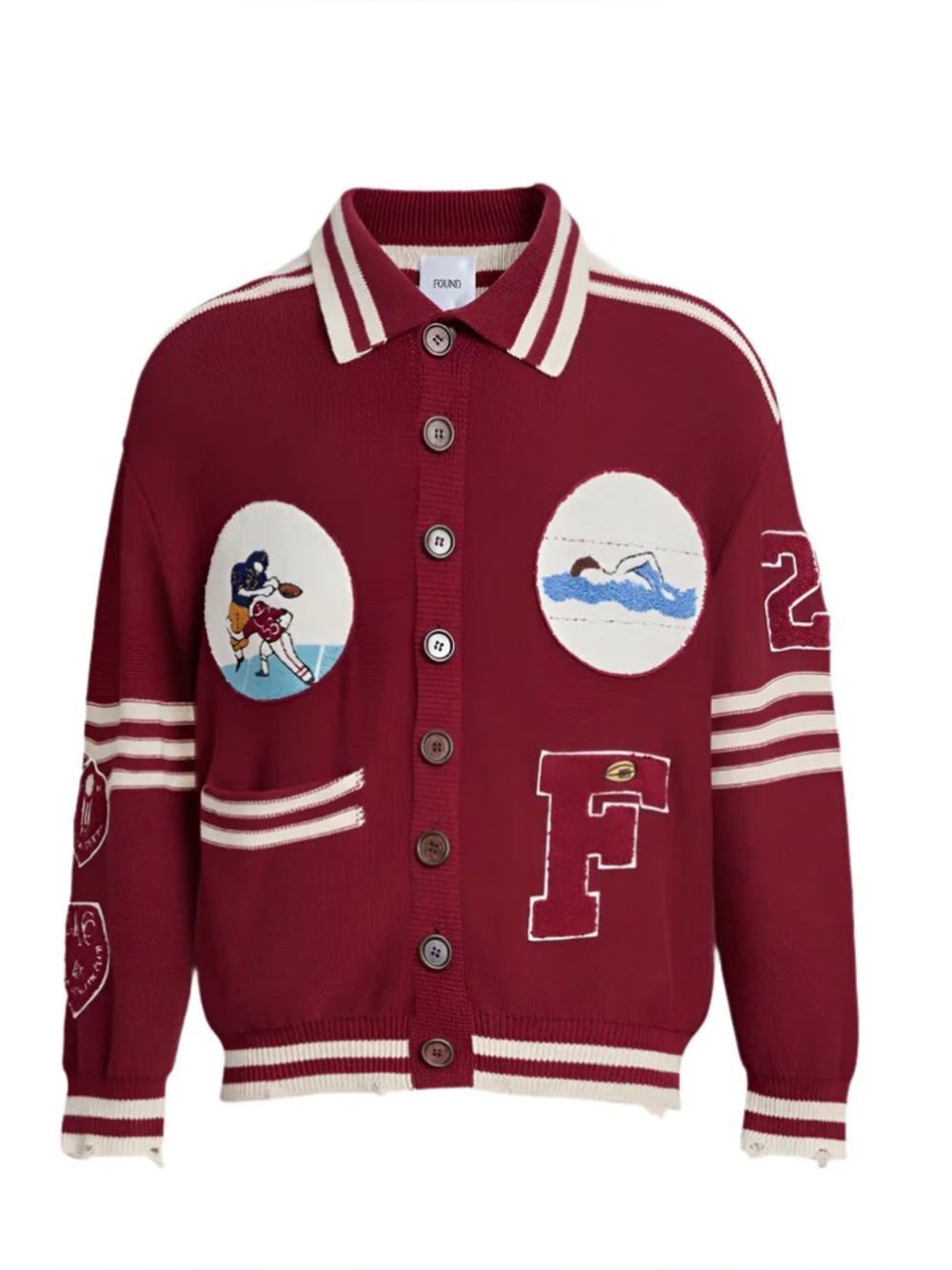 FOUND Fin Varsity Patch Collared Cardigan